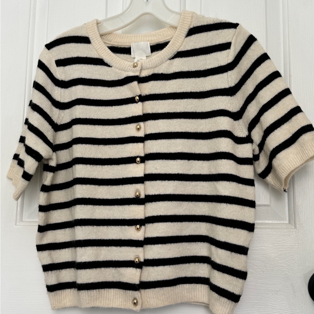 H&M Black and Cream Striped Cardigan